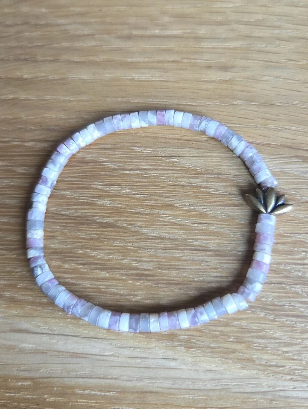 Tourmaline & Lepidolite Beaded Stretch Bracelet with Lotus Accent | Handmade
